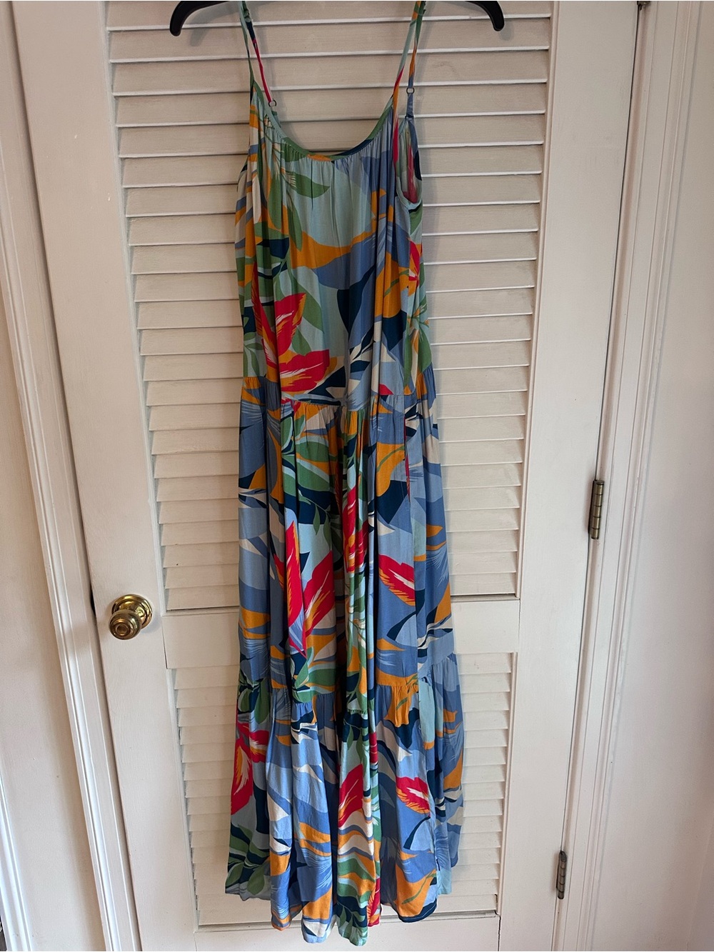 Vici En Creme Blue Tropical Print Maxi Dress with Multicolor Leaves